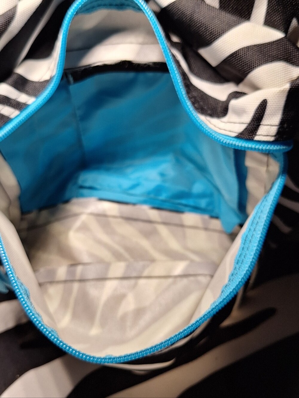 Jansport Backpack, Zebra Stripes, Black & White w/Blue Accents - Picture 16 of 16